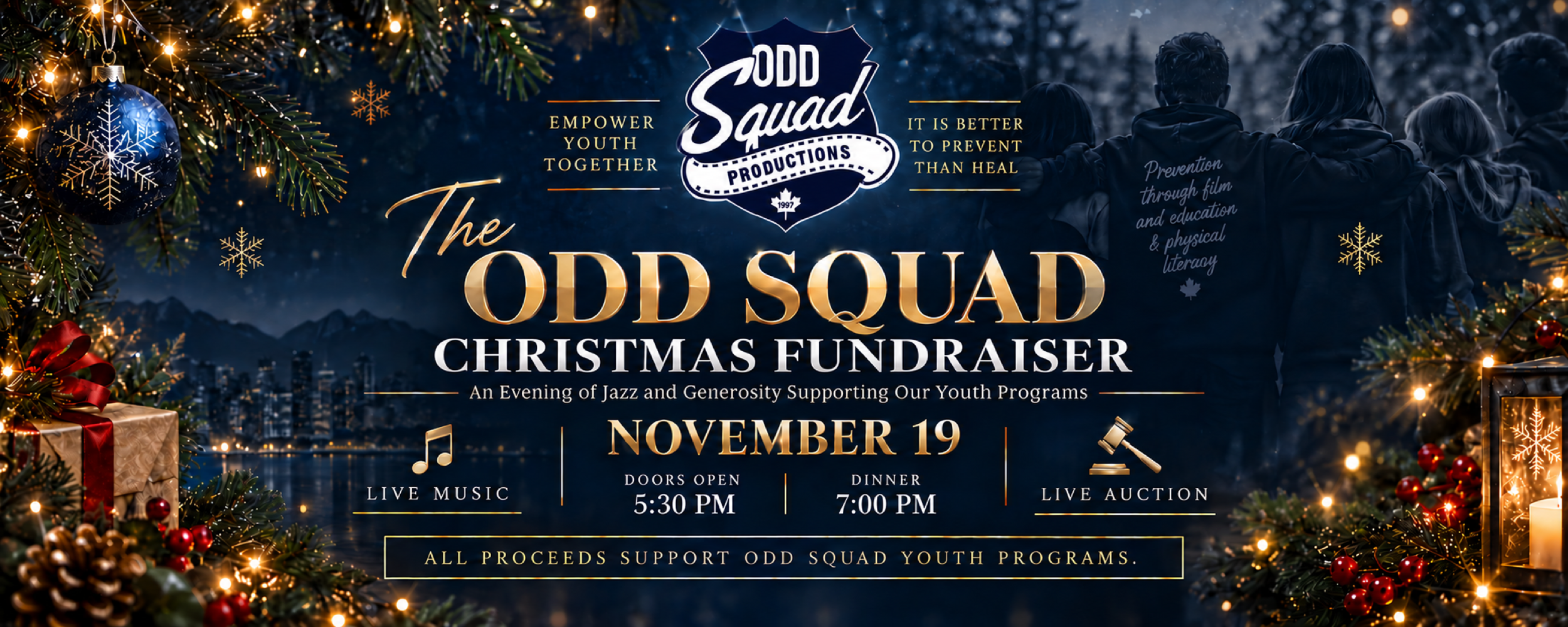 The Odd Squad Christmas Fundraiser — November 19, doors open 5:30 PM, dinner 7:00 PM